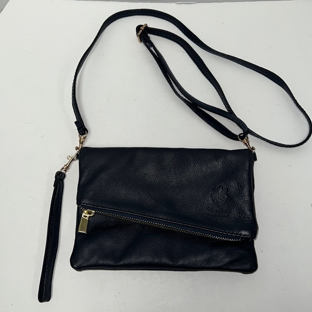 Vera Pelle Italian Leather Convertible Navy Blue Wristlet/Crossbody